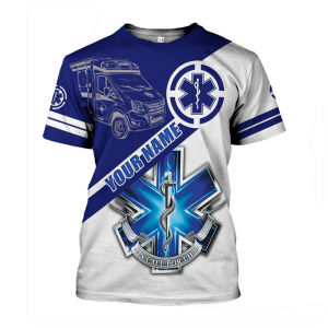[Local Stock] HBESTY Halloween Christmas New Custom Name Cosplay EMS Tee Paramedic EMT Worker Retro T Shirts Retro 3D Printed Casual Vintage T-Shirt Short Sleeves