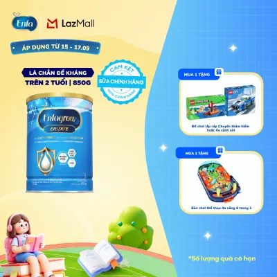 [CHỈ TỪ 15-17/09 MUA LÀ CÓ QUÀ] Sữa bột Enfagrow Enspire 3 850g hỗ trợ đề kháng với Lactoferrin dành cho trẻ từ 2-6 tuổi