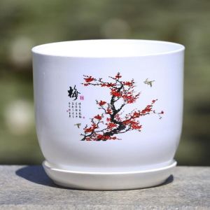 HUGHES With Tray Plastic Flower Pot Extra Large White PP Resin Flower Pot Hydroponic Pots Breathable Imitation Porcelain Indoor Flowers