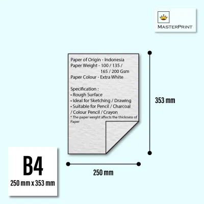 Masterprint • Drawing Paper A6 / A5 / A4 / A3 / A2 / B4+ • 100 / 135 / 165 / 200 GSM ( Loose Sheets )