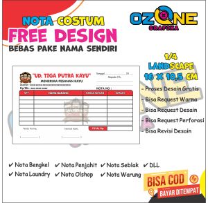 Cetak Nota Custom Murah 1/4 Landscape Bebas Desain  Bisa Pakai Nama Sendiri  Bebas Pake Logo Di Ozone Grafika