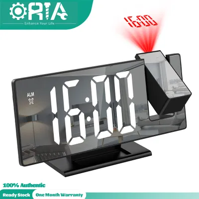 ORIA นาฬิกาปลุกฉายภาพปรับความสว่างได้4ระดับหน้าจอขนาดใหญ่7.8นิ้วฟังก์ชั่นเลื่อนปลุก12/24H ช่องเสียบชาร์จ USB แสดงอุณหภูมิเพดานนาฬิกาปลุกดิจิตอลพร้อมโปรเจคเตอร์180 ° สำหรับห้องนอนผู้สูงอายุ