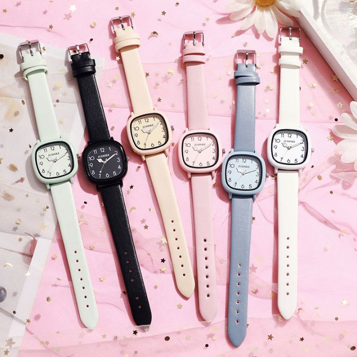 Korean New Colorful Fashion Watch Candy Color Leather Strap Quartz Wristwatch for Women Teen Girls Lazada PH