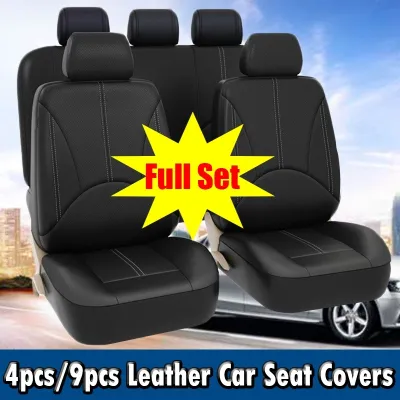 4pcs/9pcs Car Seat Cover Set LeatherAutomotive Black Seat Protector CoversCar Seat Covers UniversalCar Accessories
