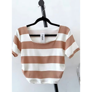 KAOS OVALIA SALUR CROP ATASAN WANITA POLOS LENGAN PENDEK COTTON COMBED 30S