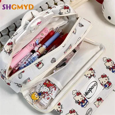Sanrio Y2K Hello Kitty อะนิเมะน่ารักกรณีปากกาพับได้มีซิปสำหรับนักเรียนน่ารักกระเป๋าเก็บของเล่นสำหรับเด็กผู้หญิง