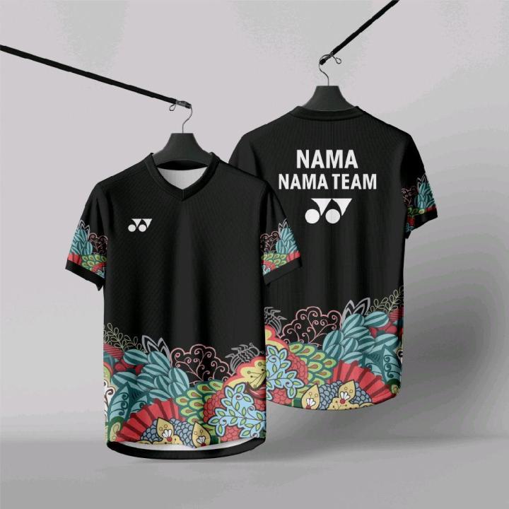 Kaos Jersey Badminton Bulu Tangkis Hitam Motif Batik Warna