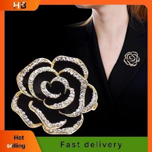 HB 1Pc Rhinestone Camellia Flower Brooches for Women Enamel Pin Fashion Jewelry
