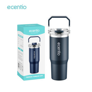 ecentio tumbler stainless BPA FREE tahan dingin 24 jam termos kopi 900ML botol minum stainless Steel 304 dan Straw
