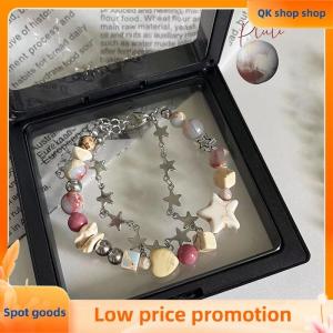 ✨QK shop✨ Harajuku Star Bracelet Girl Pentagram Pearl Beaded Bangle For Women Vintage Aesthetic Charm Bracelet Accessories Jewelry Gift