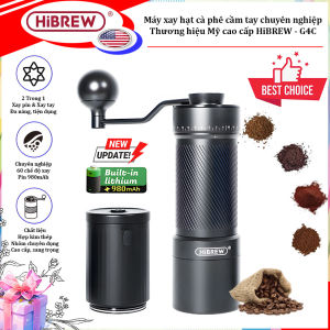 Máy xay hạt cà phê cầm tay chuyên nghiệp 2 trong 1 pin 980mAh 60 cấp độ xay. Thương hiệu Mỹ cao cấp HiBREW - G4C - BẢO HÀNH 12 THÁNG