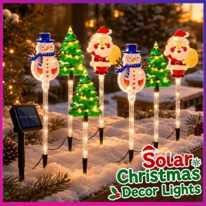 Beaut-y 6 Pcs Acrylic Solar Xmas Lawn Lights Santa Snowman Tree IP65 Waterproof Outdoor Garden Festive Decor Lights