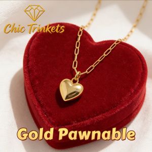 Pawnable 18K Saudi Gold Heart Necklace for Women Hypoallergenic Bringing Wealth and Good Luck Lucky Necklace