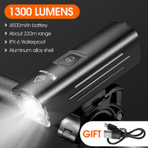 WEST BIKING 1300 Lumen Bike Light LED Flashlight USB Rechargeable MTB Road Bike Headlight Lamp Waterproof 4500mAH Bike Front Light Cycling Headlight