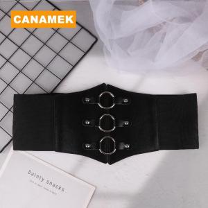 【CANAMEK】 Fashionable Gothic Corset Belt Triple Buckle With Black Rivet Studs Elastic Waspie Waistband For Punk Women Perfect For Coats