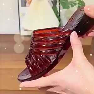 [Free Shipping] Transparent Crystal Womens Plastic Wedge Sandals Summer Wedge Thick-Soled Home Outdoor Sandals Plastic Slippers