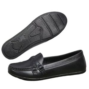 New Womens Black Shoes Fashion Flat Non-Slip Rubber Sole Comfortable Waterproof Versatile Student & Office Wear Slip-On Casual Footwear Blackshoes
