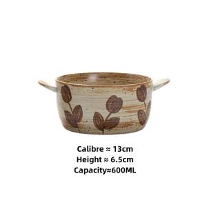 Bát đựng sa lát gốm thủ công phong cách Nhật Bản omk Bát có tay cầm hai tai vẽ tay 600ml