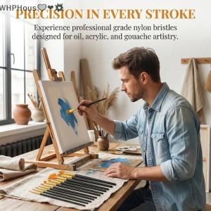 WP💓💛💖 Nylon Paint Brush Set for Watercolor 12pcs Flat Bristle Brushes for Oil Acrylic Art Supplies for Artists Drawing and Crafting