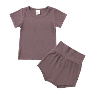 Kids Tales Summer New Soft Soft Cotton Short Sleeve Bellyband High Waist Shorts Home Childrens Pajama Set