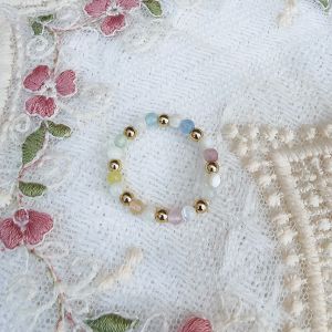 Ready Stock SG - Rainbow Cat Eye Elastic Beaded Crystal Ring Handmade Crystal Ring
