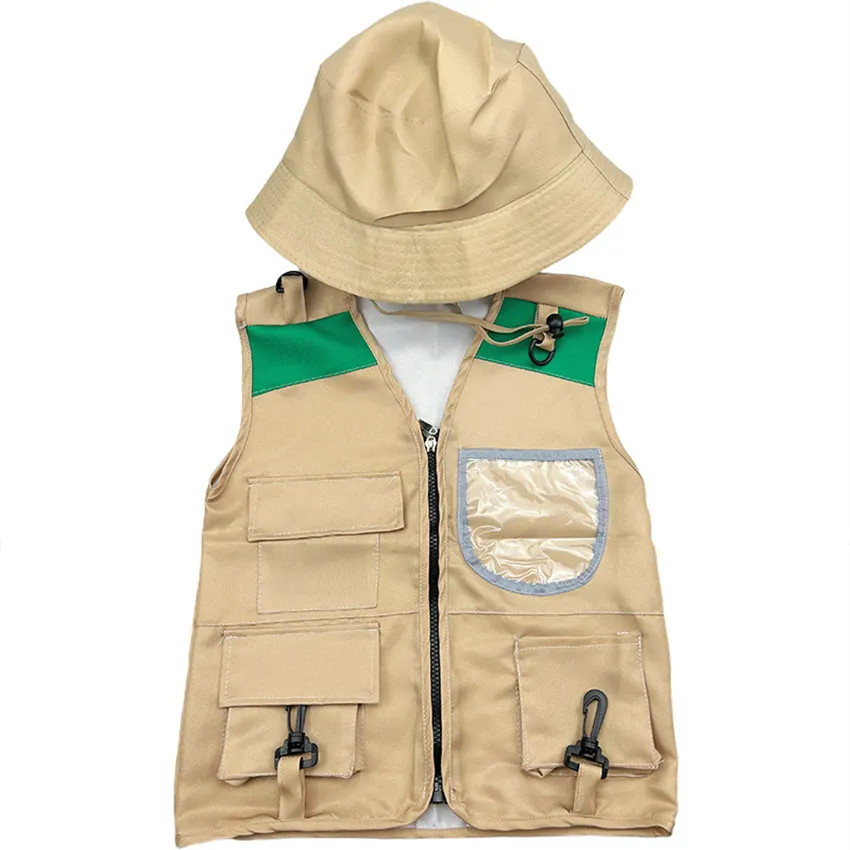 Durable Outdoor Explorer Set Toddlers Cargo Vest and Hat Safari