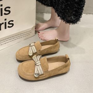 Free Shipping 2026 Spring New Retro Suede Loafers For Women Flat Soft Sole Slip-On Moccasins Single Shoes Exclusive Supply