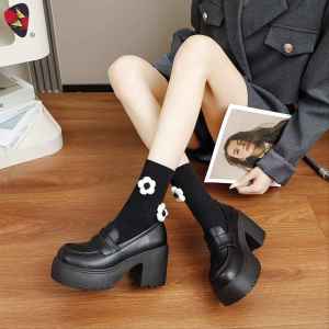 Katerina Fashion Casual Shoes PU-Leather Round Toe Loafers Thick-Heel With Plain Buckle For Women Student #K-912