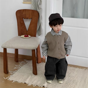 Baby spring clothing 2026 New Korean-style childrens clothing for boys spring outfit with a collared plaid shirt and casual pants set trendy