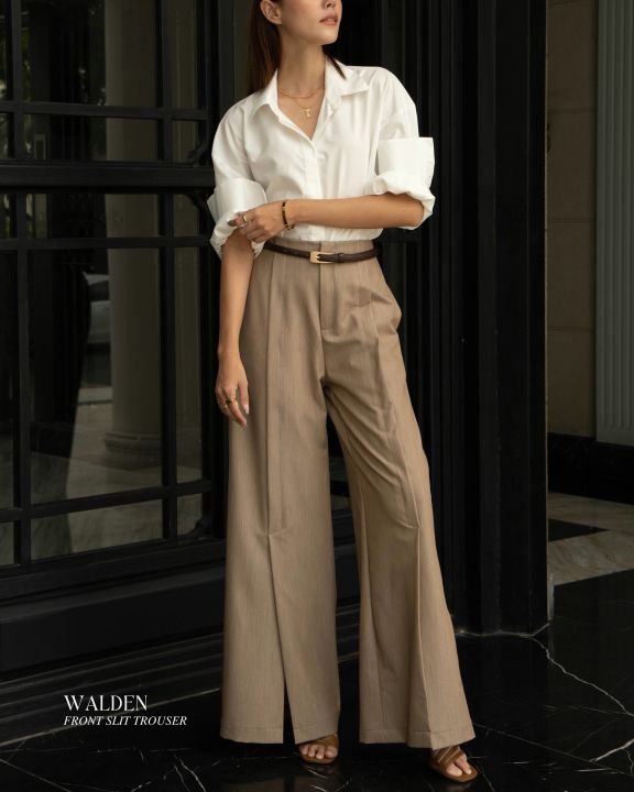 Satin Jacquard Front Slit Trouser