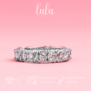 Lulu Moissanite Jewelry - Perhiasan Wanita Cincin Listring Eternity Berlian Full Moissanite Lapis Emas 18K - Justine Eternity Listring Moissanite Ring Full Moissanite 16CT Sertifikat GRA