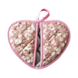 MIRELAE 1PC Heart-shaped Bakeware Oven Mitts  Resistant Flower Printed Kitchen Insulation Pad  Cotton Baking Oven Gloves