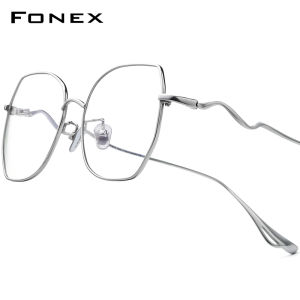 FONEX Pure Titanium Glasses Frame Women Fashion Brand Design Big Oversize Square Eyeglasses Ultralight Japanese Custom Optical Eyewear 8561