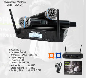 Mic Wireless SH GLXD4 Handle / Microphone Mik SH GLXD 4 Handheld Bisa Ganti Frekuensi