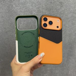 Stitching Color Leather Magnetic Case For iPhone 18 17 16 15 Pro Max Camera Armor High Protection Cover Luxury Card Wallet Shell