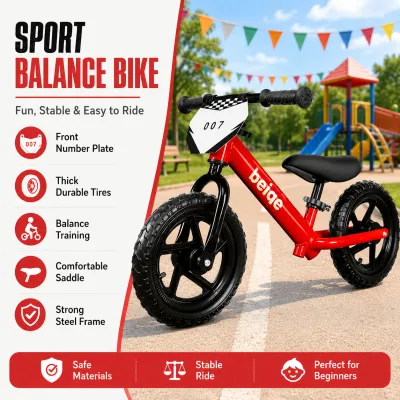 Beige Kids Balance Bike 12/14 Inch No Pedal Training Bicycle for Toddlers Adjustable Seat Anti-Slip Tires Lightweight Steel Frame Baby Walker Bike for Boys Girls Ages 2-6