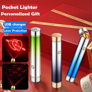 2 in 1 USB Charging Pocket Lighter With Romantic Starry Sky Laser Projection For FestivalBirthday Candle Gifts for Men