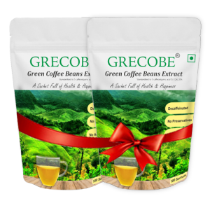 Grecobe - The Green Coffee - Decaffeinated Pure green coffee beans extract no additives and excipients a sachet full of health and happiness instant green coffee - [2 pouches combo- 200 sachets] For weight loss slimming health metabolism