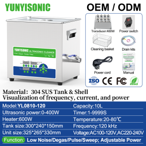 YUNYISONIC Ultrasonic Cleaner 120kHz Stainless Steel with Digital Display and Control Buttons -Degas-Sweep-Pluse For Medcial/Dental/Lab
