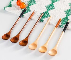 20cm Wooden Mixing Spoon Japanese Long Handled Honey Coffee Spoon Dessert Spoon Cooking Kitchen Tools