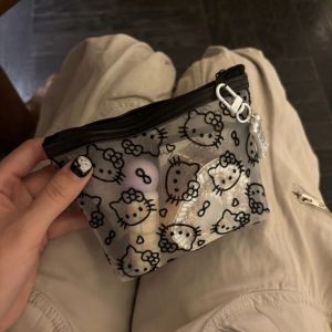 Túi Lưới Hello Kitty Trong Suốt Mini – Túi Đựng Mỹ Phẩm/Phụ Kiện 14x12cm Có Móc Treo Dễ Thương