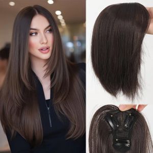 GOXBERK Hair Extension Hair Toppers Wigs with Bangs Middle Part Clip In Fringe Hair Pieces Seamless Fake Bangs Synthetic Hair Bangs for Women