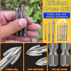Hexagonal Handle Crosshead Glass Ceramic Tile Drill Bit Alloy Ceramic Triangular Drill Fourblade