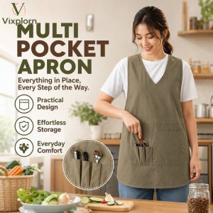Vixplorn Waterproof Work Apron V Neck Vest Style Multi Pocket Oil Resistant Kitchen Cooking Baking