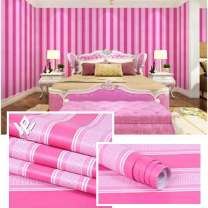 Wallpaper Dinding Motif Salur Pink Ukuran Panjang 8/9Meter x Lebar 45Cm