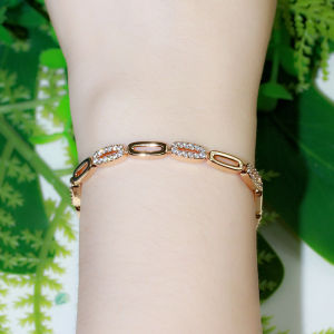SEQUITO Women Gold Color Simple Trendy Charm Oval Tennis Bracelet Pave Tiny Cubic Zircon Bangle Jewellery Gift B090