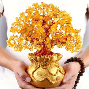 Lucky Tree Wealth Yellow Crystal Tree Natural Money Tree Ornaments Bonsai Style Wealth Luck Feng Shui Ornaments Craft