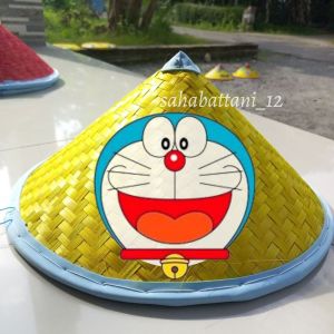 Caping petani lukis anak karakter doraemon - topi cetok petani sawah anak