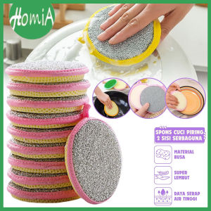 Spons Cuci Piring Metalik Bulat 2 Sisi Halus Dan Kasar Serbaguna / Sponge Double Side Dishwash / Spon Dapur Penghilang Kerak Minyak Sendok Botol Gelas Multifungsi / Busa Tebal Pencuci Panci Wajan Cangkir / Pembersih Noda Kotoran Anti Kuman Bakteri - HOMIA