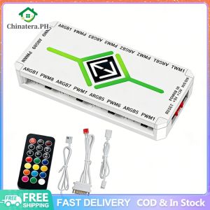 1 To 9 3 in 1 5V 3 Pin ARGB Controller Cooling Fan Hub with Remote PWM ARGB Fan Hub ARGB Fan HUB Splitter for 5V Addressable ARGB Computer PC Case Fan